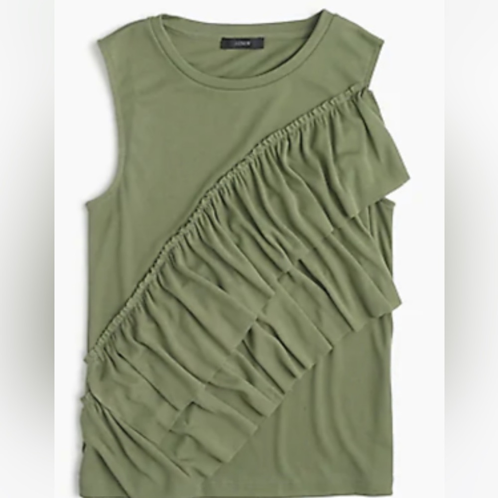 J.Crew Drapey Olive Ruffle Tank - Picture 2 of 6